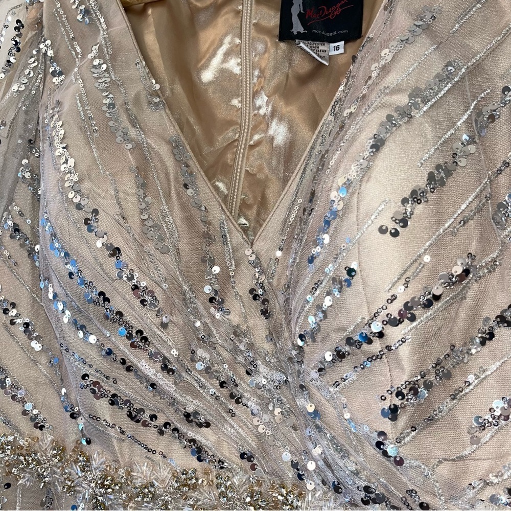 MAC DUGGAL 67859 dress maxi tan nude plus size 16 sequin wedding formal long NWT - Picture 10 of 15